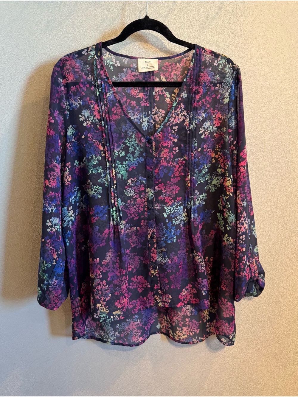 Pins & Needles Sheer Floral V-Neck Blouse - Purple Multi